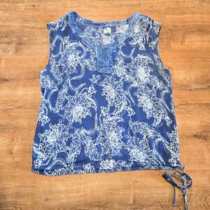 John Robshaw For Lucky Brand Blue And White Floral Tie Front Blouse
